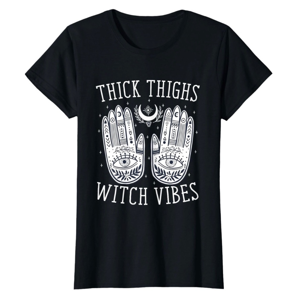 Thick Thighs Witch Vibes Halloween Graphic Tee